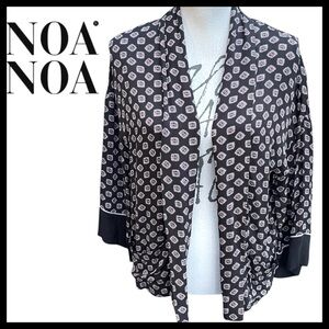 Noa Noa Black Medallion Shawl Collar 7/8 Sleeve Open Front Top Cardigan (S)